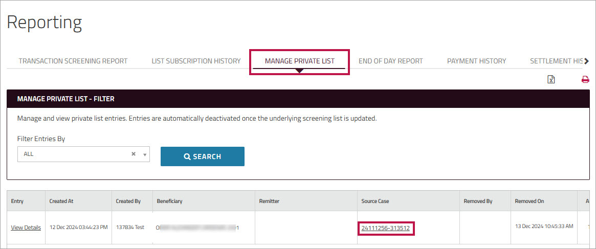 Manage Private List report